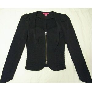 Betsey Johnson Corset Waist Jacket Sz 4 Black Front Zip Sweetheart Neckline EUC